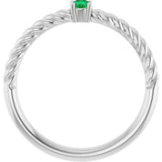 Sterling Silver 3 mm Lab-Grown Emerald Solitaire Rope Ring