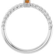 14K White 3 mm Natural Citrine Solitaire Rope Ring