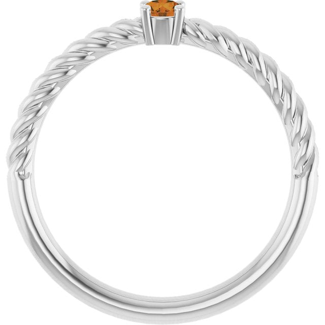 14K White 3 mm Natural Citrine Solitaire Rope Ring