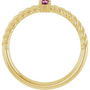 14K Yellow 3 mm Natural Pink Tourmaline Solitaire Rope Ring