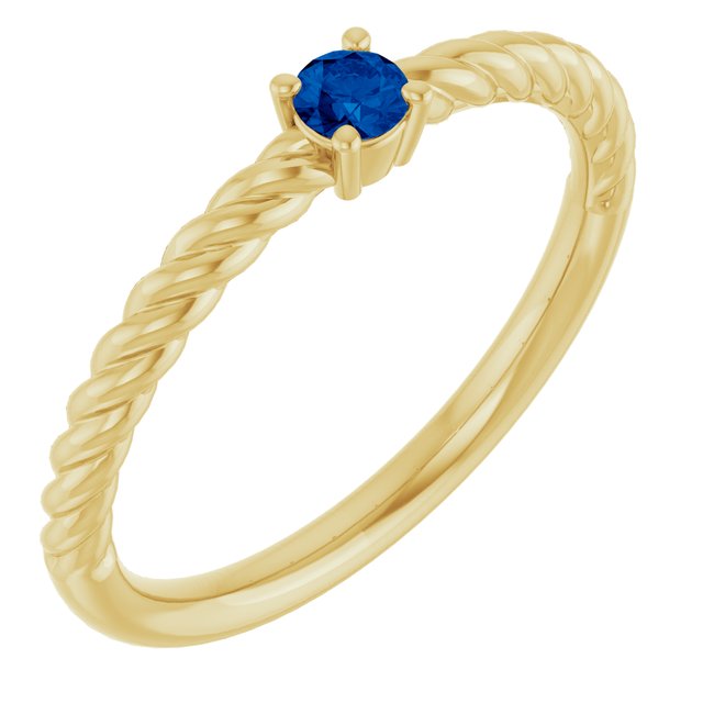 14K Yellow Gold 3 mm Lab-Grown Blue Sapphire Solitaire Rope Ring