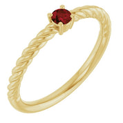 14K Yellow 3 mm Natural Mozambique Garnet Solitaire Rope Ring