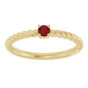 14K Yellow 3 mm Natural Mozambique Garnet Solitaire Rope Ring