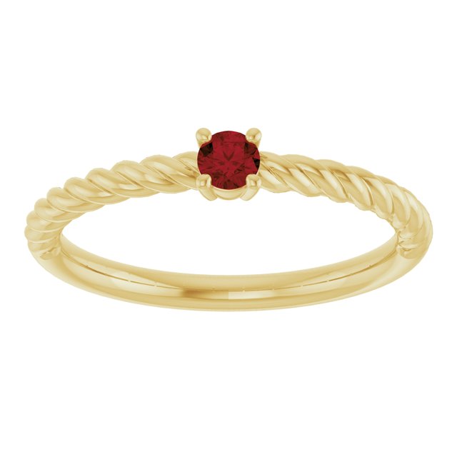 14K Yellow 3 mm Natural Mozambique Garnet Solitaire Rope Ring