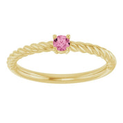 14K Yellow 3 mm Natural Pink Tourmaline Solitaire Rope Ring