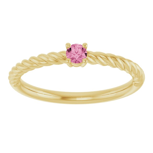 14K Yellow 3 mm Natural Pink Tourmaline Solitaire Rope Ring