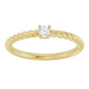 14K Yellow 3 mm Natural White Sapphire Solitaire Rope Ring