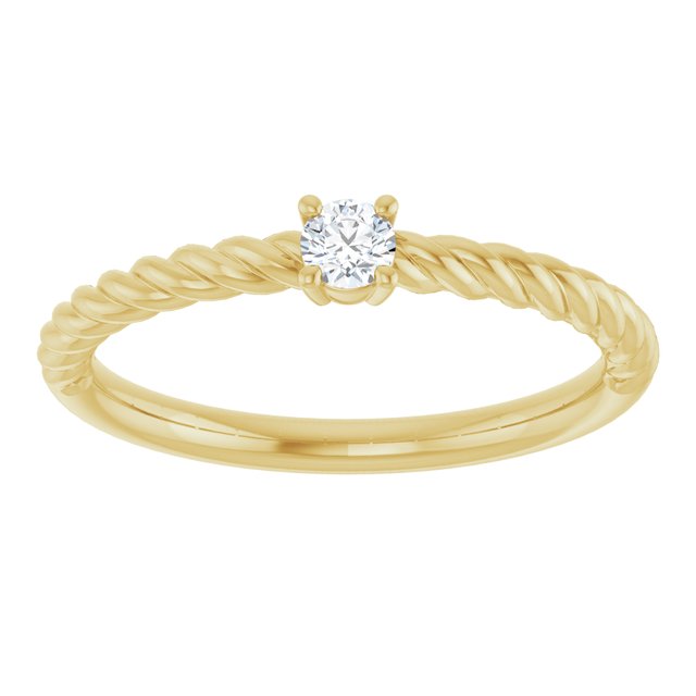 14K Yellow 3 mm Natural White Sapphire Solitaire Rope Ring