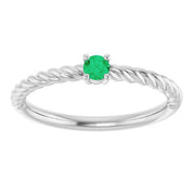 Sterling Silver 3 mm Lab-Grown Emerald Solitaire Rope Ring