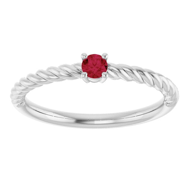 Sterling Silver 3 mm Lab-Grown Ruby Solitaire Rope Ring