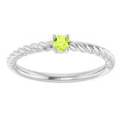 Sterling Silver 3 mm Natural Peridot Solitaire Rope Ring