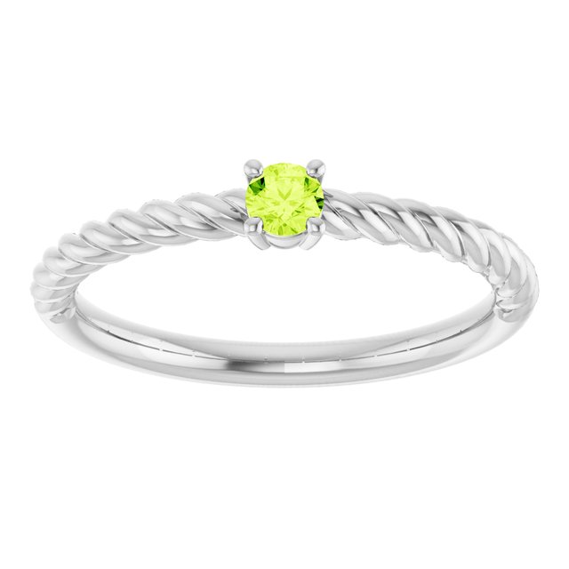 Sterling Silver 3 mm Natural Peridot Solitaire Rope Ring