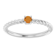 14K White 3 mm Natural Citrine Solitaire Rope Ring