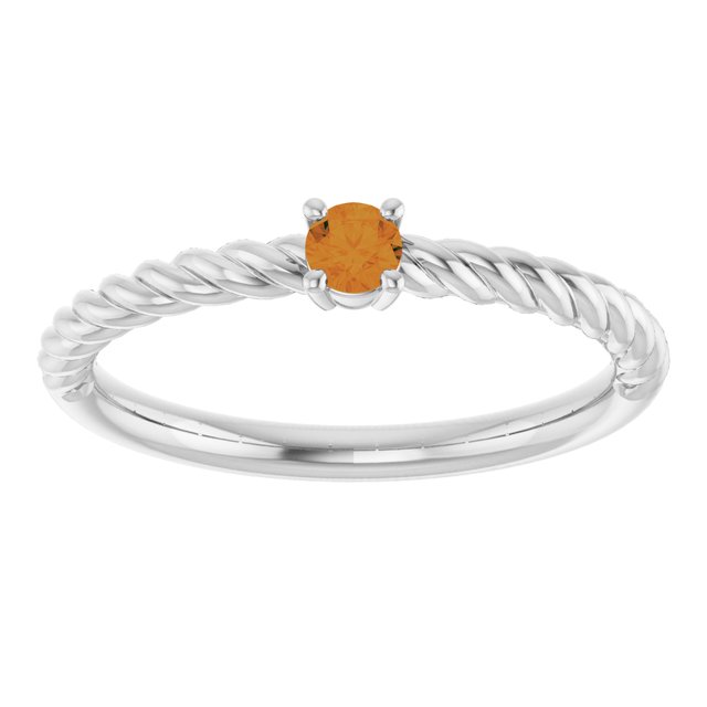 14K White 3 mm Natural Citrine Solitaire Rope Ring