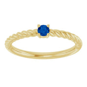 14K Yellow Gold 3 mm Lab-Grown Blue Sapphire Solitaire Rope Ring