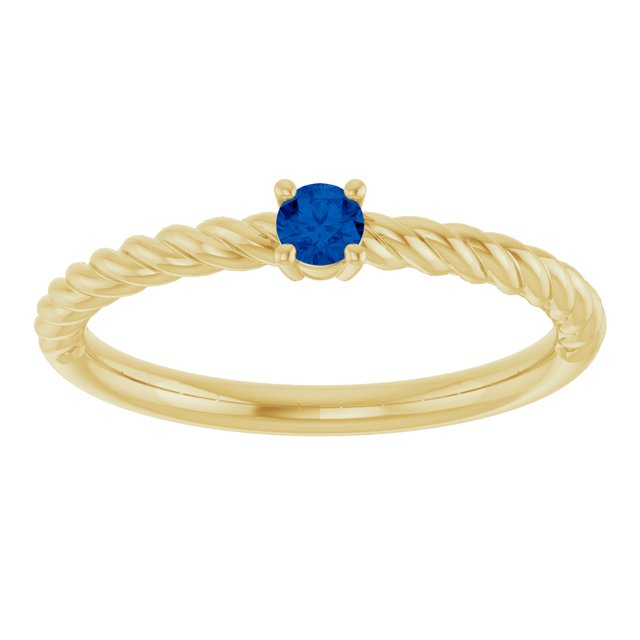 14K Yellow Gold 3 mm Lab-Grown Blue Sapphire Solitaire Rope Ring
