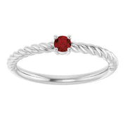 14K White 3 mm Natural Mozambique Garnet Solitaire Rope Ring