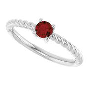 14K White 4 mm Natural Mozambique Garnet Solitaire Rope Ring