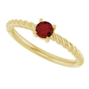 14K Yellow 4 mm Natural Mozambique Garnet Solitaire Rope Ring