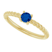 14K Yellow 4 mm Lab-Grown Blue Sapphire Solitaire Rope Ring