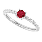 Sterling Silver 4 mm Natural Ruby Solitaire Rope Ring