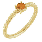 14K Yellow 4 mm Natural Citrine Solitaire Rope Ring