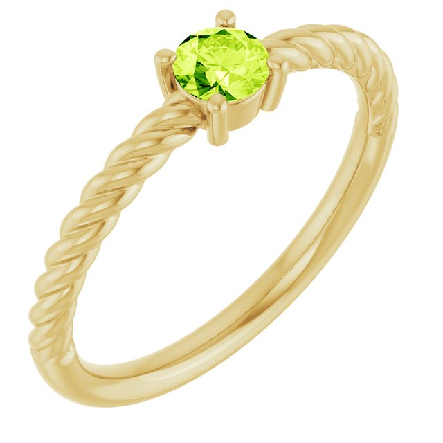 14K Yellow 4 mm Natural Peridot Solitaire Rope Ring