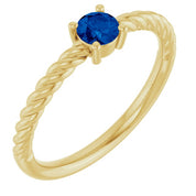 14K Yellow 4 mm Natural Blue Sapphire Solitaire Rope Ring