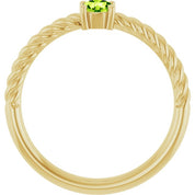 14K Yellow 4 mm Natural Peridot Solitaire Rope Ring