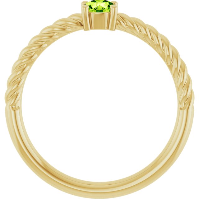 14K Yellow 4 mm Natural Peridot Solitaire Rope Ring