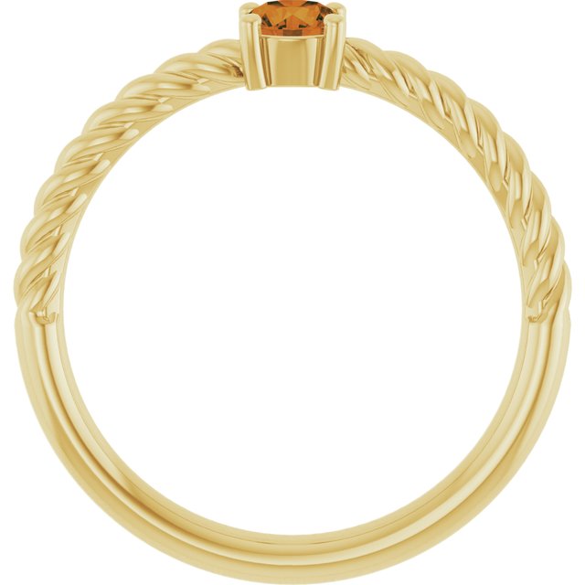 14K Yellow 4 mm Natural Citrine Solitaire Rope Ring