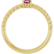 14K Yellow 4 mm Natural Pink Tourmaline Solitaire Rope Ring