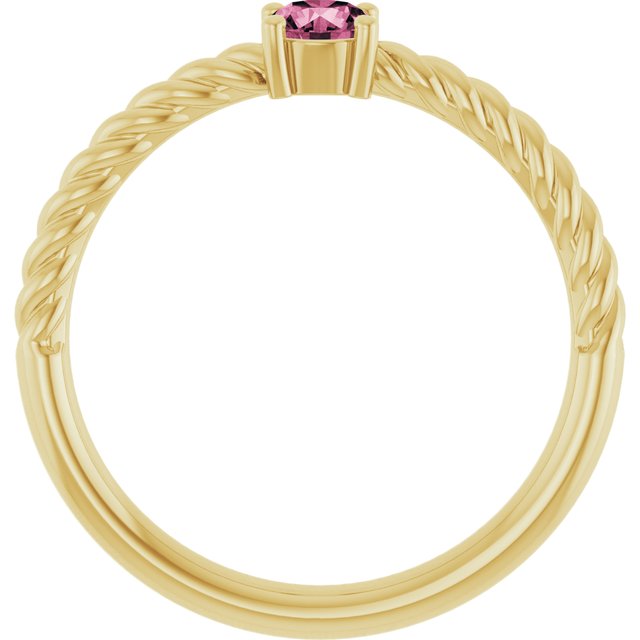 14K Yellow 4 mm Natural Pink Tourmaline Solitaire Rope Ring