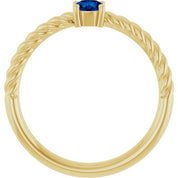 14K Yellow 4 mm Lab-Grown Blue Sapphire Solitaire Rope Ring