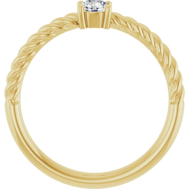 14K Yellow 4 mm Natural White Sapphire Solitaire Rope Ring