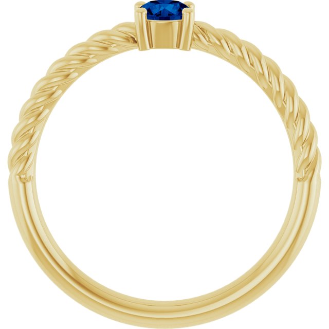 14K Yellow 4 mm Natural Blue Sapphire Solitaire Rope Ring