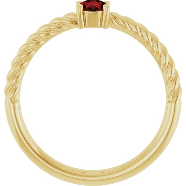 14K Yellow 4 mm Natural Mozambique Garnet Solitaire Rope Ring