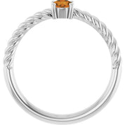 Sterling Silver 4 mm Natural Citrine Solitaire Rope Ring