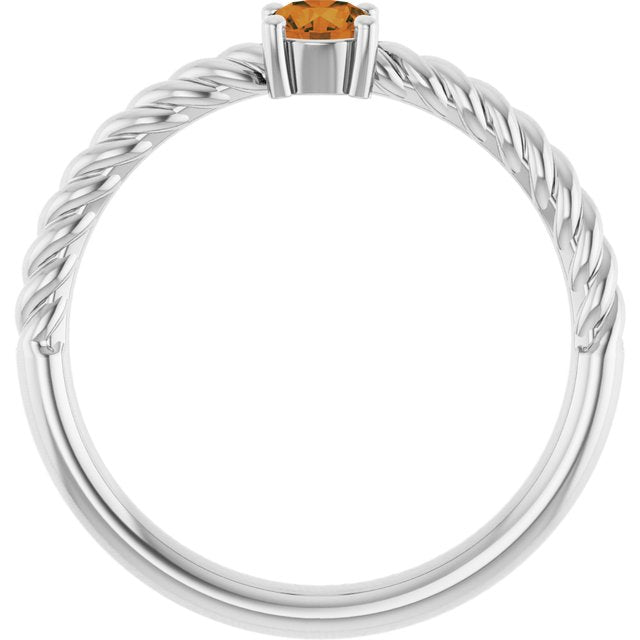 Sterling Silver 4 mm Natural Citrine Solitaire Rope Ring