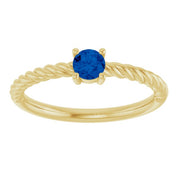 14K Yellow 4 mm Natural Blue Sapphire Solitaire Rope Ring