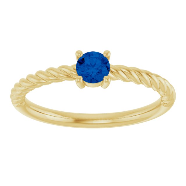 14K Yellow 4 mm Natural Blue Sapphire Solitaire Rope Ring