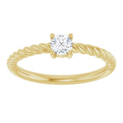 14K Yellow 4 mm Natural White Sapphire Solitaire Rope Ring