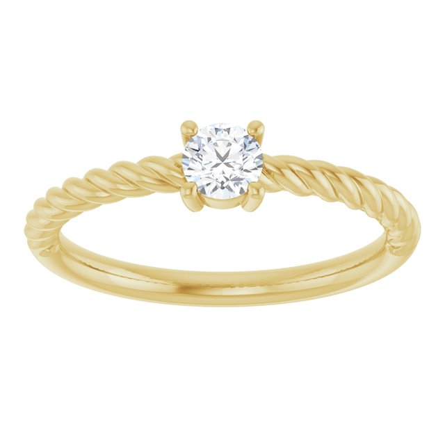 14K Yellow 4 mm Natural White Sapphire Solitaire Rope Ring
