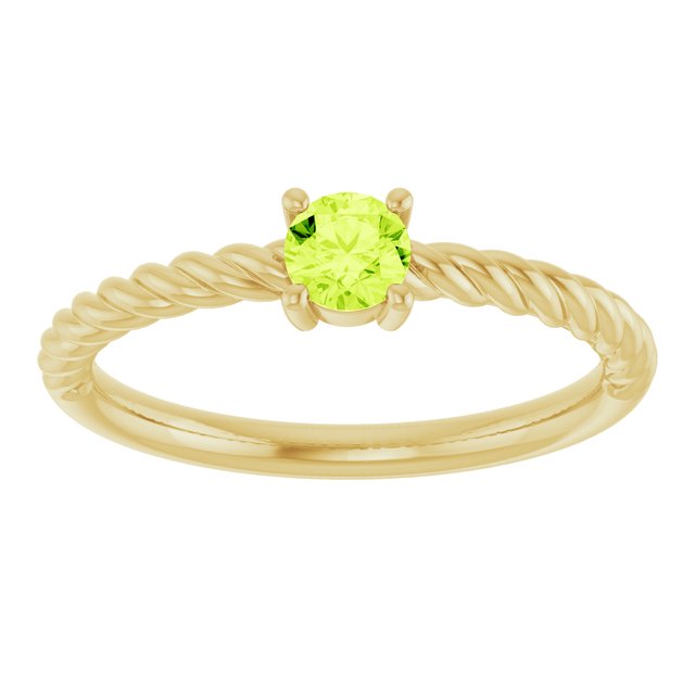 14K Yellow 4 mm Natural Peridot Solitaire Rope Ring
