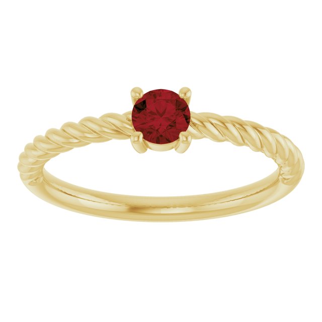 14K Yellow 4 mm Natural Mozambique Garnet Solitaire Rope Ring