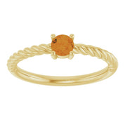14K Yellow 4 mm Natural Citrine Solitaire Rope Ring