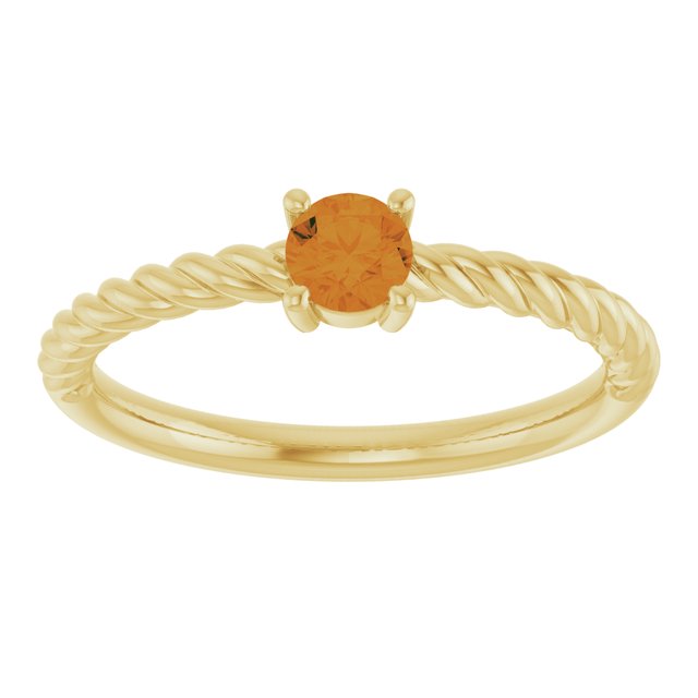 14K Yellow 4 mm Natural Citrine Solitaire Rope Ring