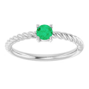 Sterling Silver 4 mm Lab-Grown Emerald Solitaire Rope Ring