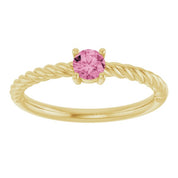 14K Yellow 4 mm Natural Pink Tourmaline Solitaire Rope Ring
