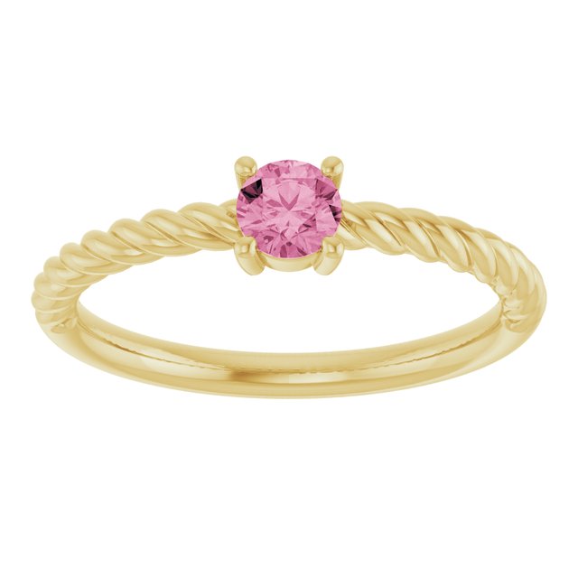 14K Yellow 4 mm Natural Pink Tourmaline Solitaire Rope Ring